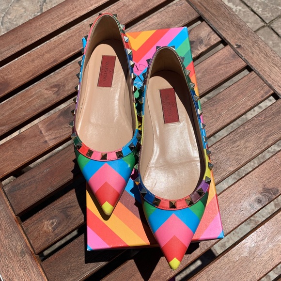 Valentino Rainbow Rockstud Flats - Picture 3 of 8